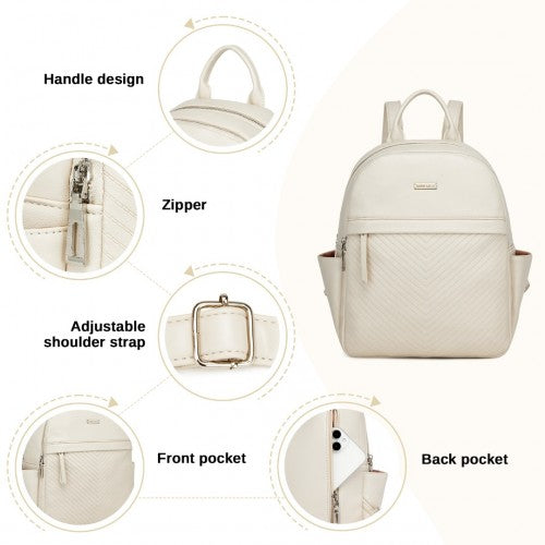 BPM2452 - Miss Lulu Stylish PU Leather Backpack with Anti-Theft Back Zipper for Work, Travel & Daily Use - Beige