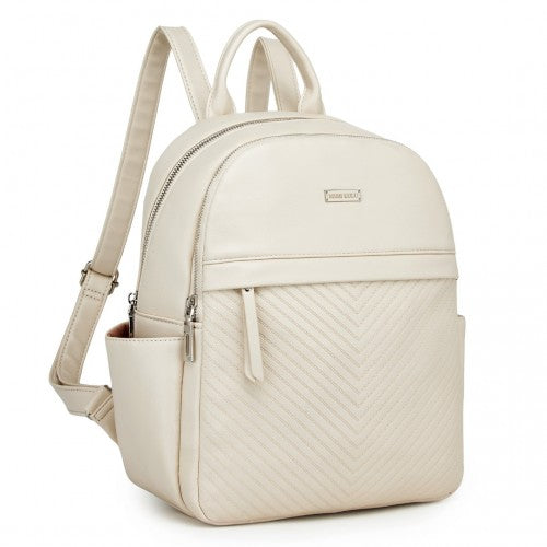 BPM2452 - Miss Lulu Stylish PU Leather Backpack with Anti-Theft Back Zipper for Work, Travel & Daily Use - Beige
