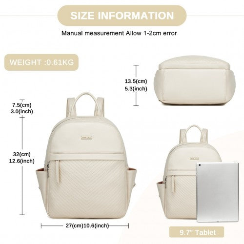 BPM2452 - Miss Lulu Stylish PU Leather Backpack with Anti-Theft Back Zipper for Work, Travel & Daily Use - Beige