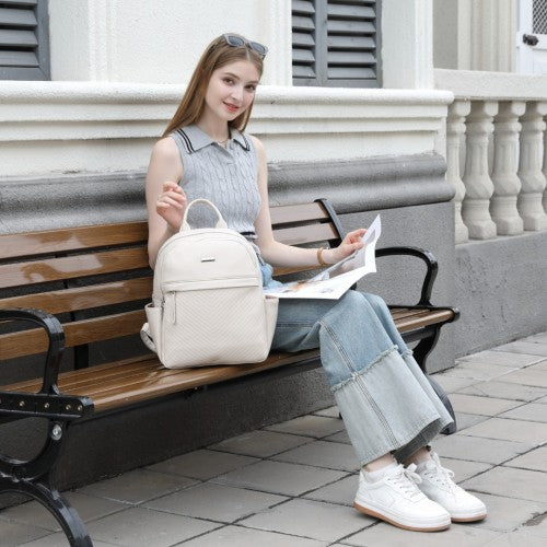 BPM2452 - Miss Lulu Stylish PU Leather Backpack with Anti-Theft Back Zipper for Work, Travel & Daily Use - Beige