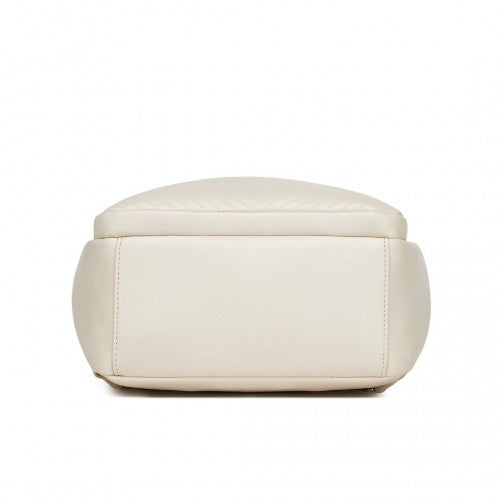 BPM2452 - Miss Lulu Stylish PU Leather Backpack with Anti-Theft Back Zipper for Work, Travel & Daily Use - Beige