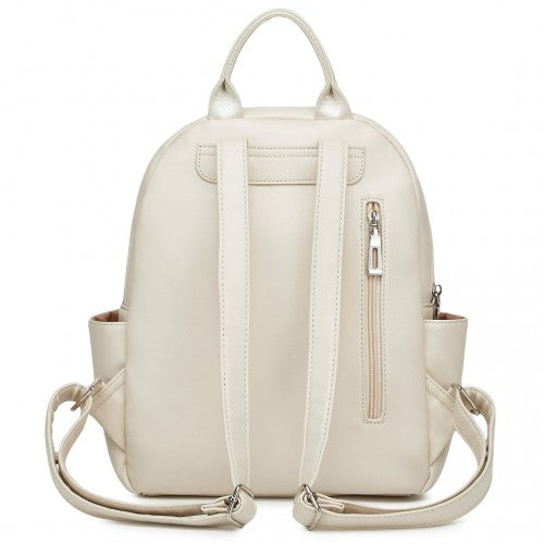 BPM2452 - Miss Lulu Stylish PU Leather Backpack with Anti-Theft Back Zipper for Work, Travel & Daily Use - Beige