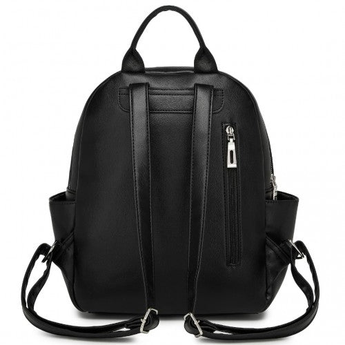 BPM2452 - Miss Lulu Stylish PU Leather Backpack with Anti-Theft Back Zipper for Work, Travel & Daily Use - Black