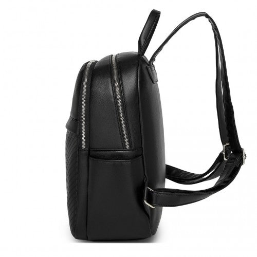 BPM2452 - Miss Lulu Stylish PU Leather Backpack with Anti-Theft Back Zipper for Work, Travel & Daily Use - Black