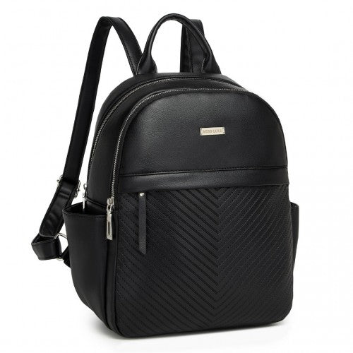 BPM2452 - Miss Lulu Stylish PU Leather Backpack with Anti-Theft Back Zipper for Work, Travel & Daily Use - Black