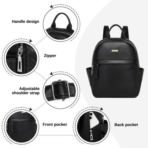 BPM2452 - Miss Lulu Stylish PU Leather Backpack with Anti-Theft Back Zipper for Work, Travel & Daily Use - Black