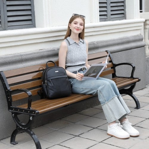 BPM2452 - Miss Lulu Stylish PU Leather Backpack with Anti-Theft Back Zipper for Work, Travel & Daily Use - Black