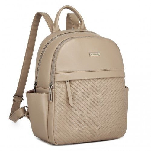 BPM2452 - Miss Lulu Stylish PU Leather Backpack with Anti-Theft Back Zipper for Work, Travel & Daily Use - Khaki