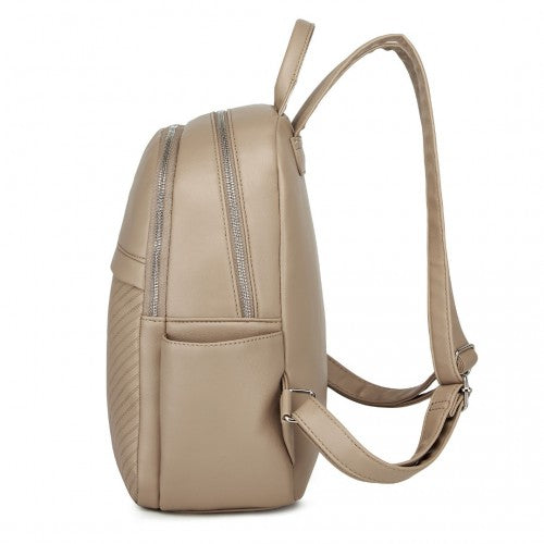 BPM2452 - Miss Lulu Stylish PU Leather Backpack with Anti-Theft Back Zipper for Work, Travel & Daily Use - Khaki