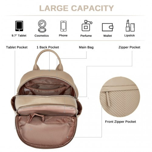 BPM2452 - Miss Lulu Stylish PU Leather Backpack with Anti-Theft Back Zipper for Work, Travel & Daily Use - Khaki