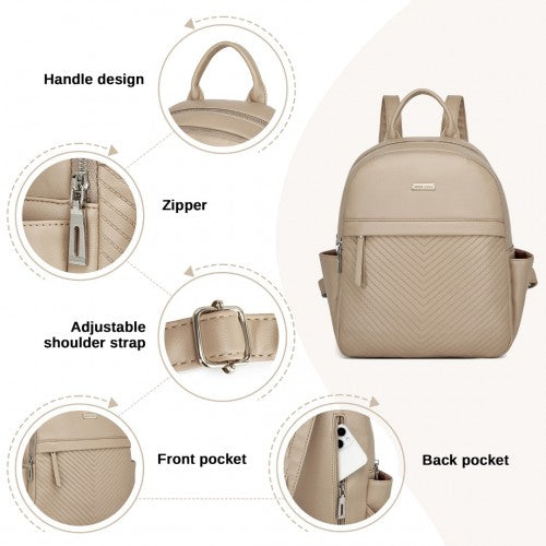 BPM2452 - Miss Lulu Stylish PU Leather Backpack with Anti-Theft Back Zipper for Work, Travel & Daily Use - Khaki