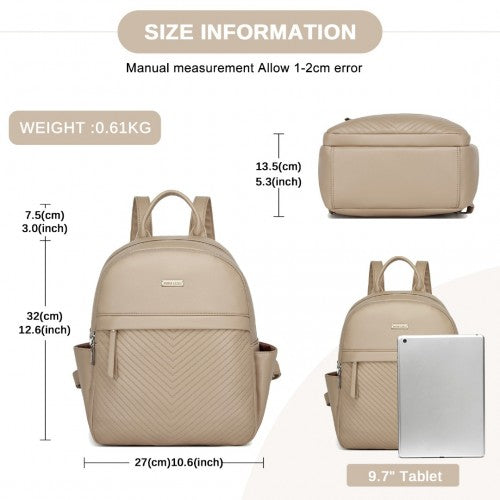 BPM2452 - Miss Lulu Stylish PU Leather Backpack with Anti-Theft Back Zipper for Work, Travel & Daily Use - Khaki