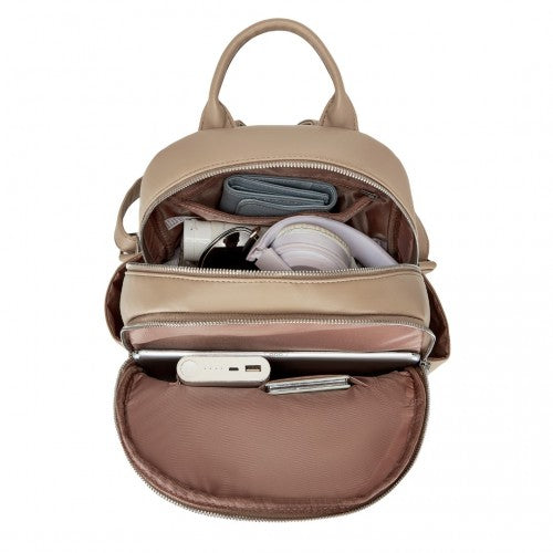 BPM2452 - Miss Lulu Stylish PU Leather Backpack with Anti-Theft Back Zipper for Work, Travel & Daily Use - Khaki