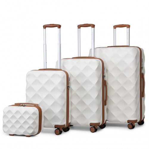 British Traveller K2395L - Ultralight ABS And Polycarbonate Bumpy Diamond 4 Pcs Luggage Set With TSA Lock - Cream