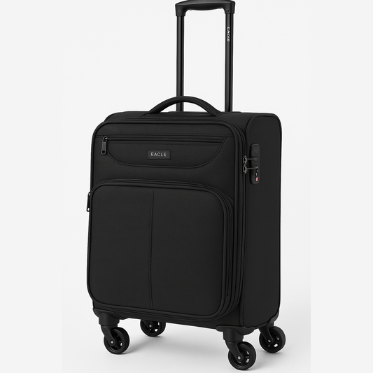 Eagle Super Lightweight 4 Wheels Spinner Soft Shell Expandable Luggage Black