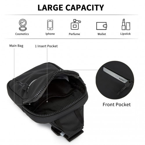 CEK2445 - Kono Lightweight Crossbody Sling Bag with Adjustable Strap Multiple Pockets for Travel and Everyday Use - Black