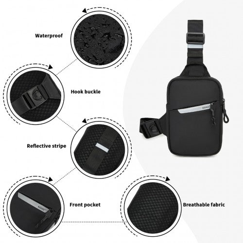 CEK2445 - Kono Lightweight Crossbody Sling Bag with Adjustable Strap Multiple Pockets for Travel and Everyday Use - Black