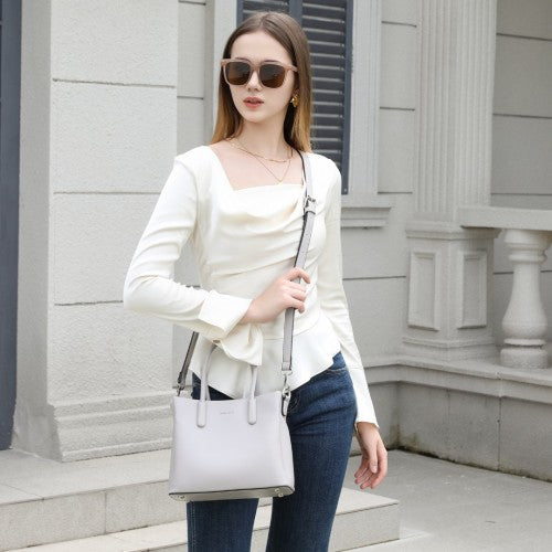 LB2367 - Miss Lulu Stylish PU Leather Handbag With Multi-Compartment Design - Grey