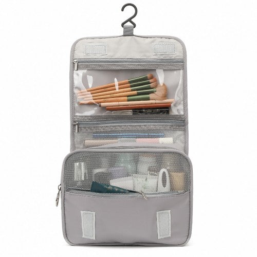 S2342 - Classic Hanging Multi-Pocket Waterproof Travel Makeup Bag - Beige And Brown+Grey