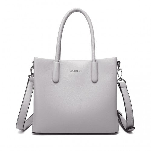 LB2367 - Miss Lulu Stylish PU Leather Handbag With Multi-Compartment Design - Grey