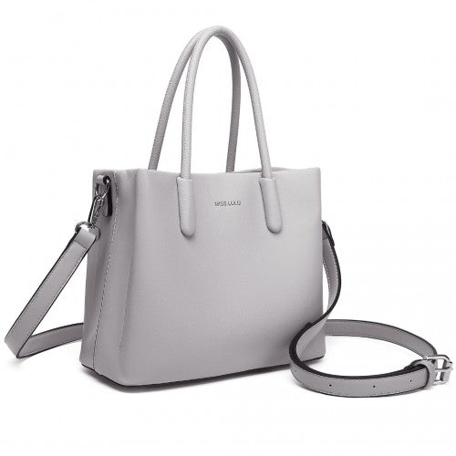 LB2367 - Miss Lulu Stylish PU Leather Handbag With Multi-Compartment Design - Grey