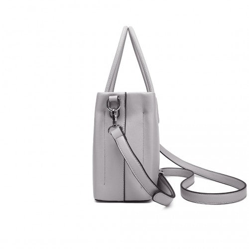 LB2367 - Miss Lulu Stylish PU Leather Handbag With Multi-Compartment Design - Grey