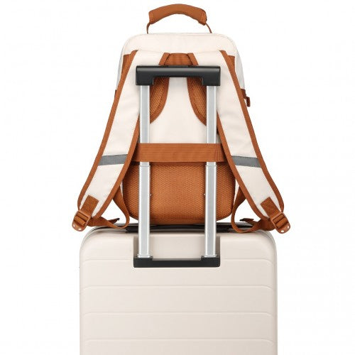 EM2365 - Kono Lightweight Cabin Bag Water-Resistant Soft Polyester Functional Travel Business Backpack - Beige And Brown