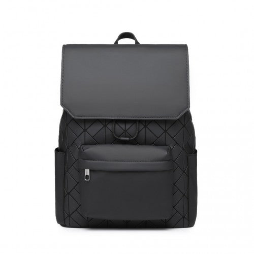ET2417 - Kono Water-Resistant Urban Geometric Backpack With Laptop Compartment - Black