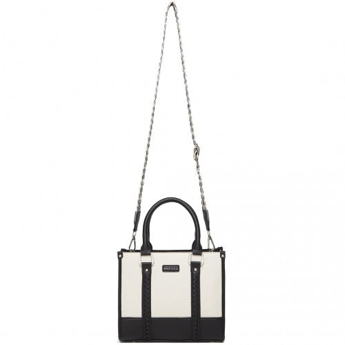 HBM2462 - Miss Lulu PU Leather Graceful Spacious Tote Bag with Woven Trim and Detachable Ethnic Strap - Black