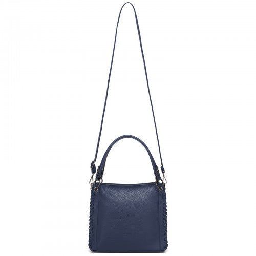 HBM2509 - Miss Lulu Textured PU Leather Crossbody Handbag with Woven Accents for Women - Navy