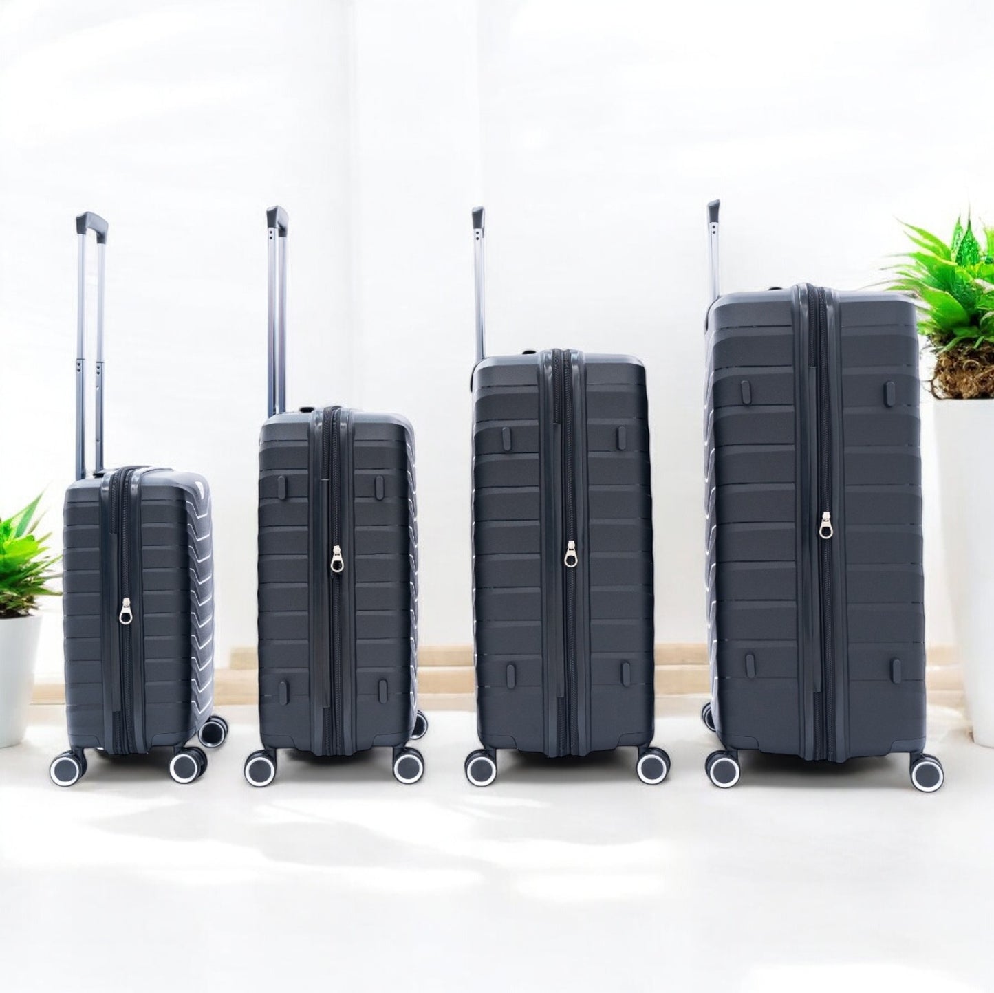 Eagle Verona 3-Piece Expandable Luggage Set - PP Material ,TSA Lock 360 Spinner Wheels - Black