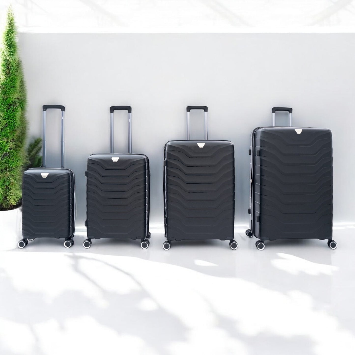 Eagle Verona 3-Piece Expandable Luggage Set - PP Material ,TSA Lock 360 Spinner Wheels - Black