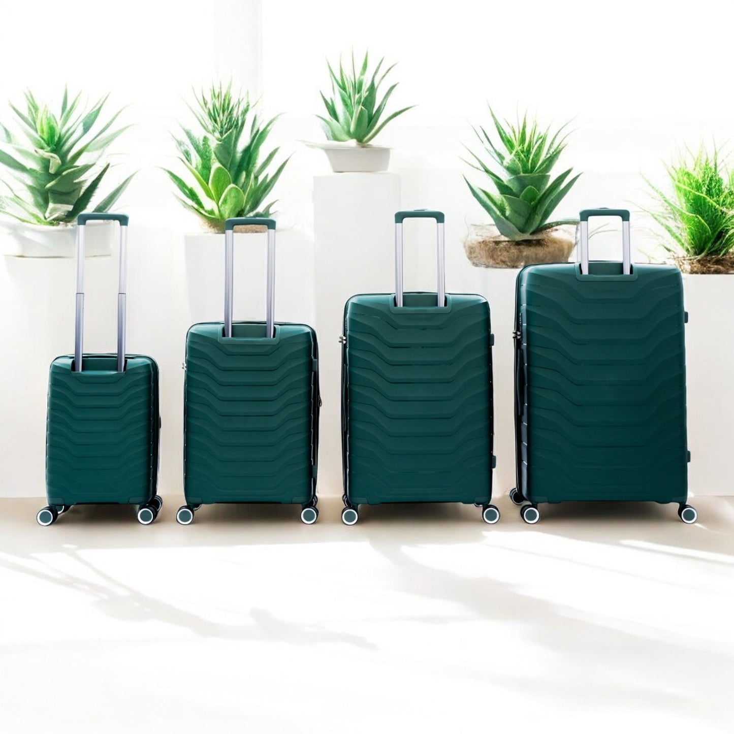 Eagle Verona 3-Piece Expandable Luggage Set - PP Material ,TSA Lock 360 Spinner Wheels - Green