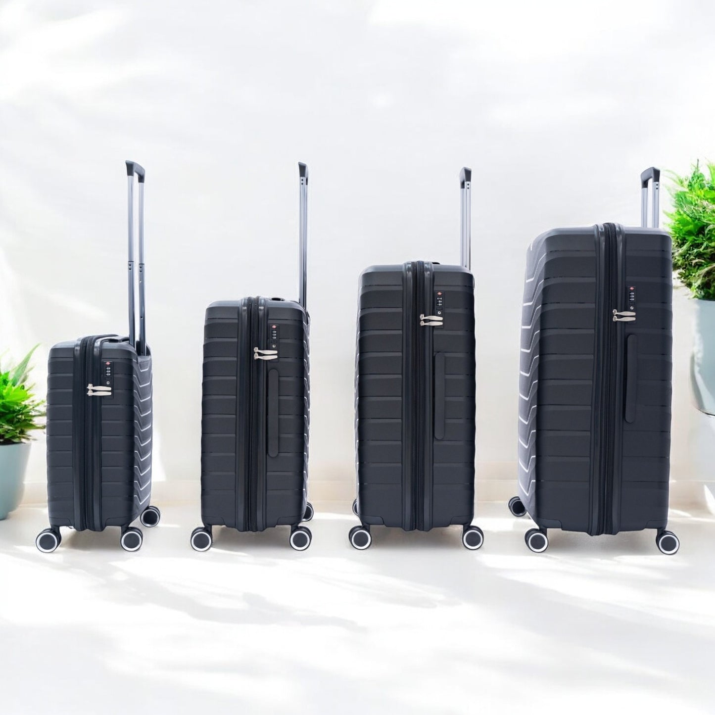 Eagle Verona 3-Piece Expandable Luggage Set - PP Material ,TSA Lock 360 Spinner Wheels - Black
