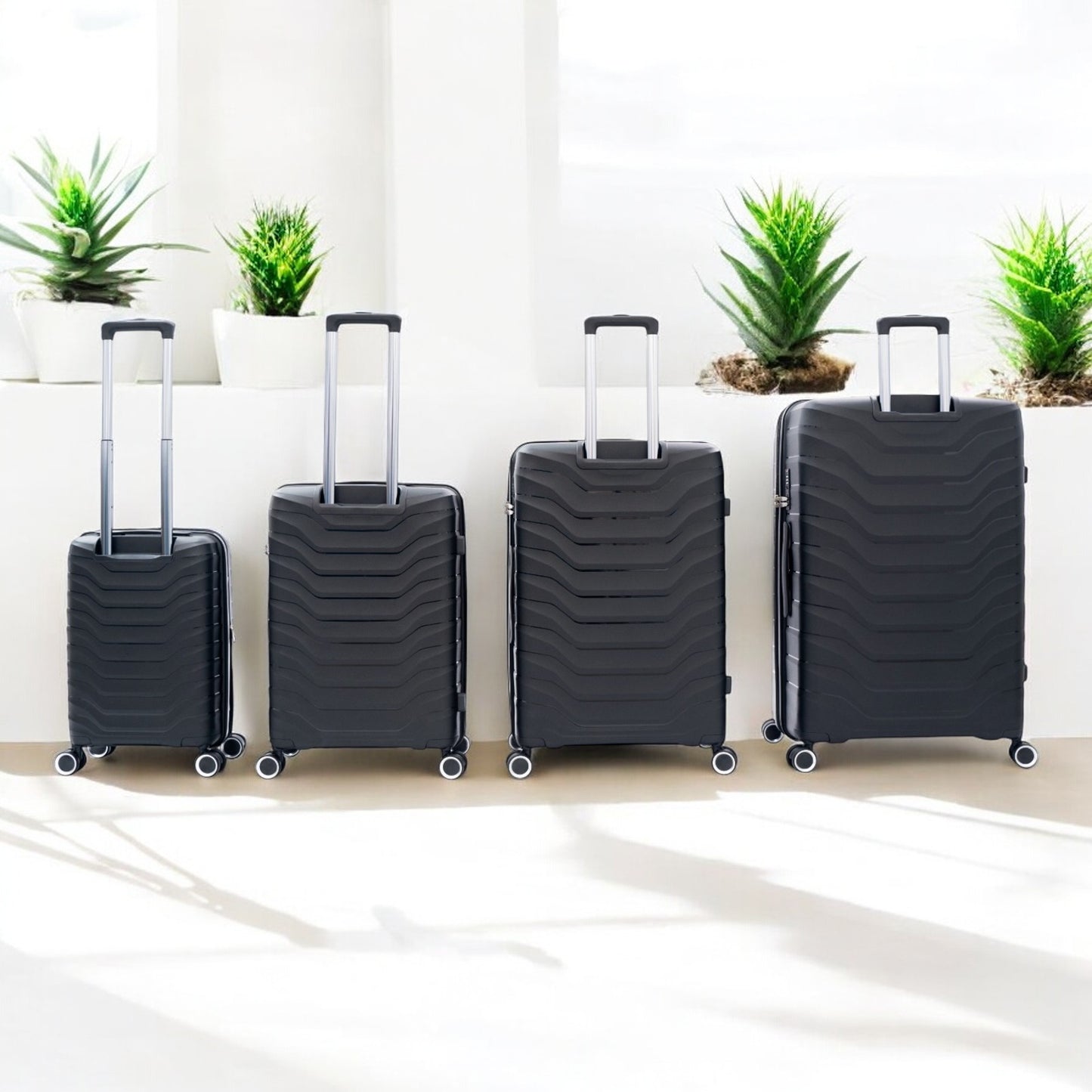 Eagle Verona 3-Piece Expandable Luggage Set - PP Material ,TSA Lock 360 Spinner Wheels - Black