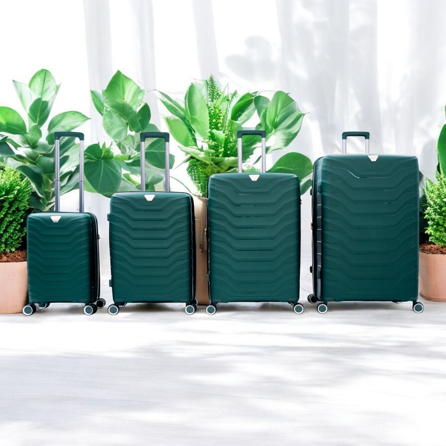 Eagle Verona 3-Piece Expandable Luggage Set - PP Material ,TSA Lock 360 Spinner Wheels - Green