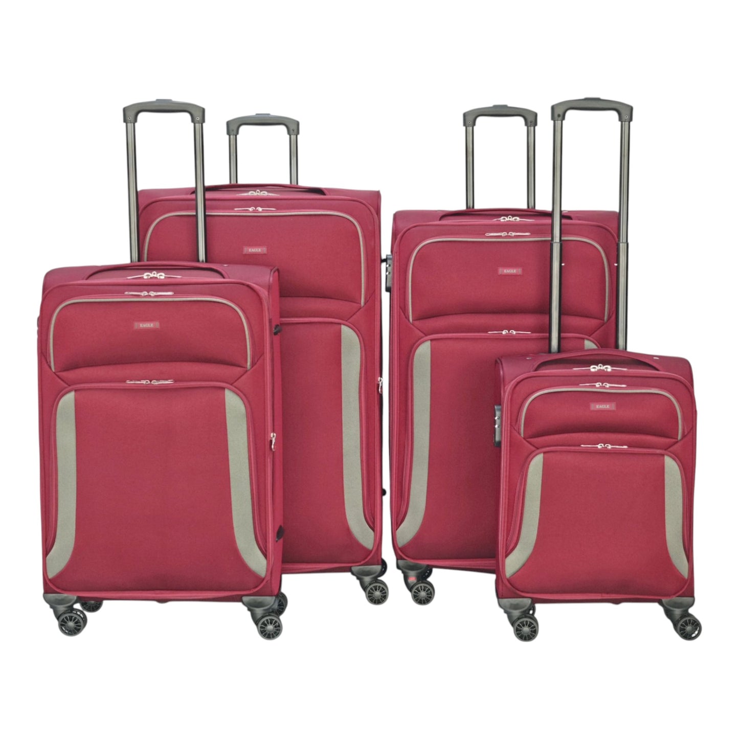 EAGLE – Premium Soft Suitcase with 4 Silent 360° Spinner Wheels, Combination Lock, and Elegant Burgundy/Grey Design
