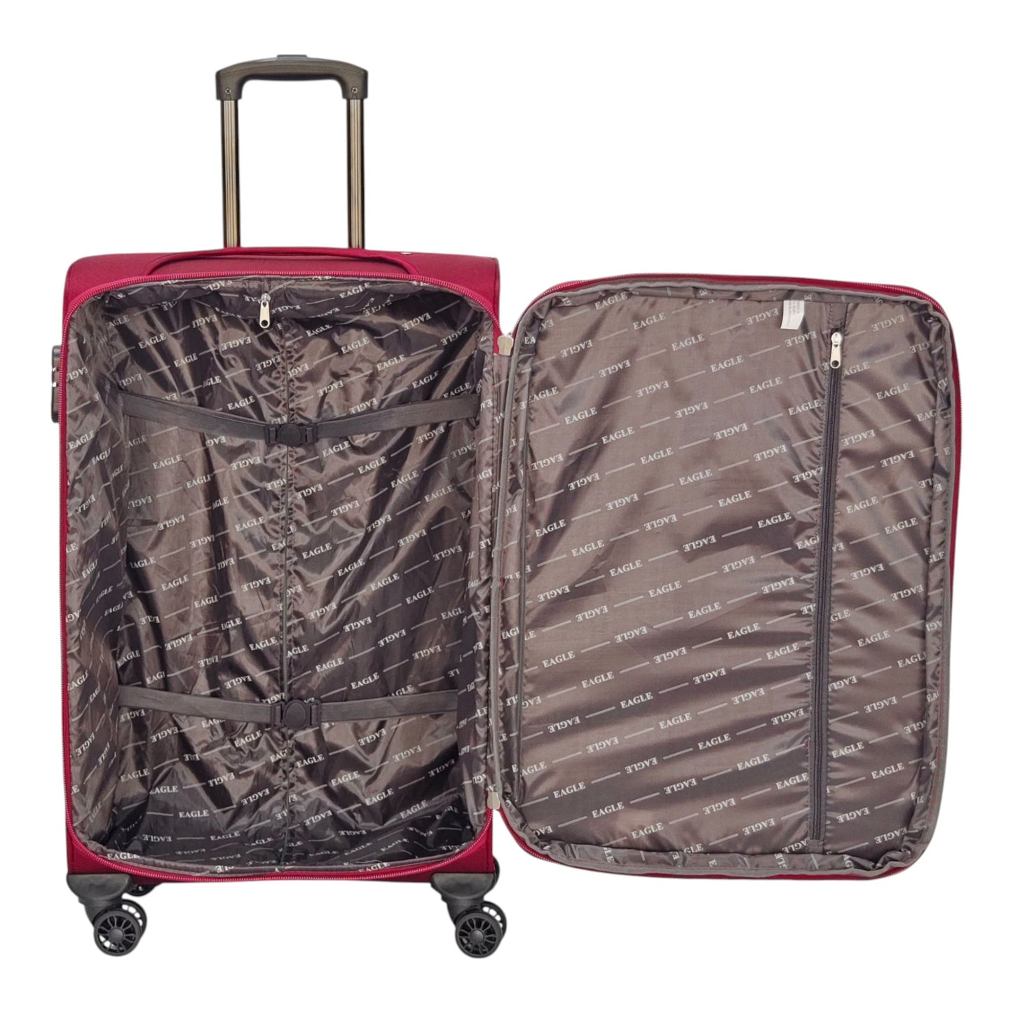 EAGLE – Premium Soft Suitcase with 4 Silent 360° Spinner Wheels, Combination Lock, and Elegant Burgundy/Grey Design