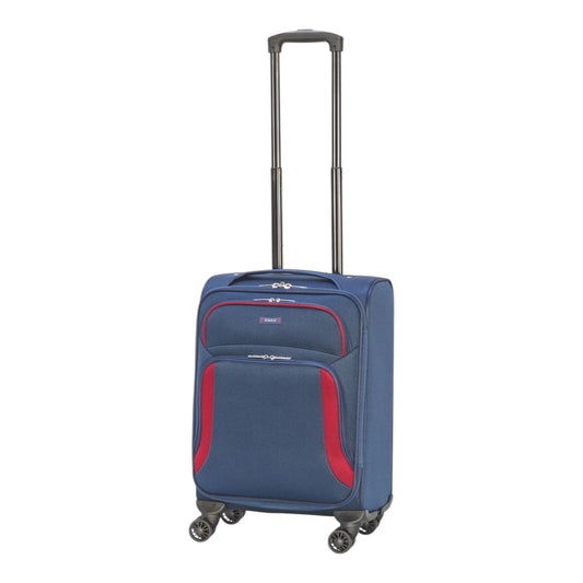 EAGLE – Premium Soft Suitcase with 4 Silent 360° Spinner Wheels, Combination Lock, and Elegant Navy/Red Design