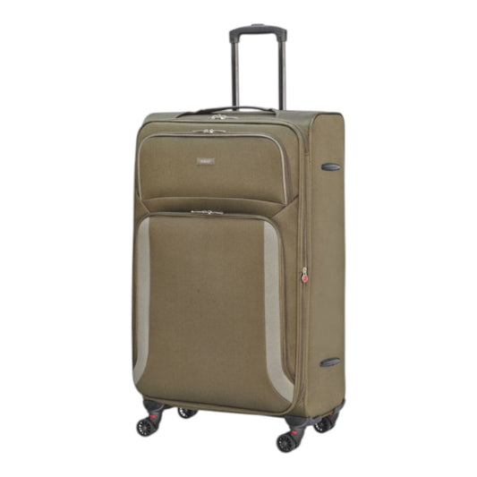 EAGLE – Premium Soft Suitcase with 4 Silent 360° Spinner Wheels, Combination Lock, and Elegant Army Green/Grey Design