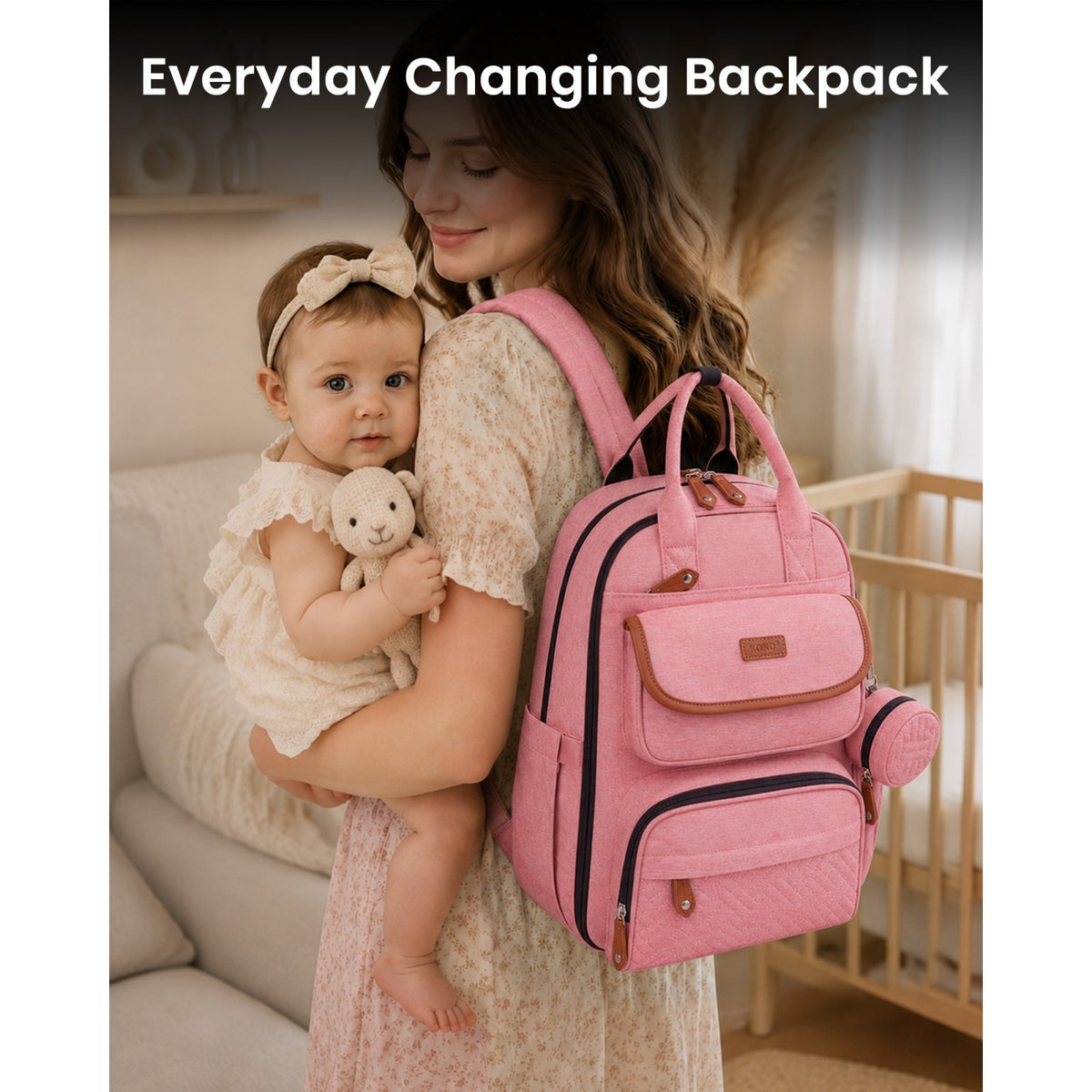 BCK2615 - Kono 3-in-1 Mummy Nappy Backpack Set with Changing Mat & Insulated Pacifier Pouch