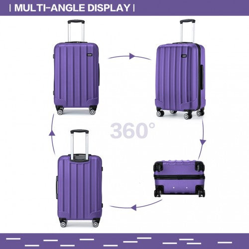 K1773-1L - Kono 19/24/28 Inch 3 Piece Set Striped ABS+PC Hard Shell Luggage with 360-Degree Spinner Wheels - Purple