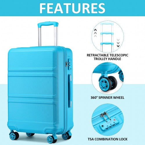 K1871-1L+E2019 - Kono 20 Inch ABS Cabin Size Suitcase with Travel Luggage Organiser Bag Set - Blue