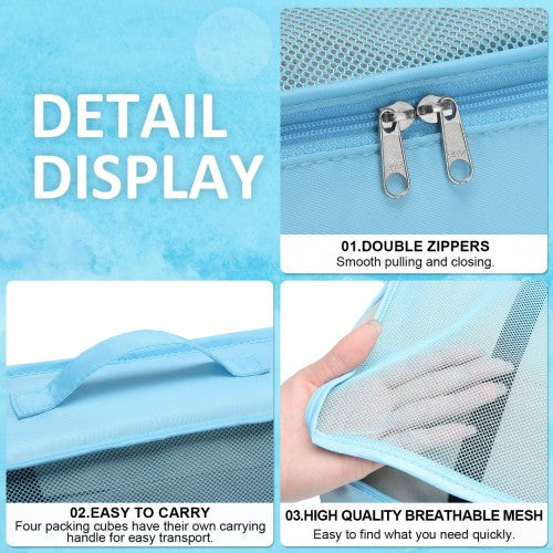 K1871-1L+E2019 - Kono 20 Inch ABS Cabin Size Suitcase with Travel Luggage Organiser Bag Set - Blue