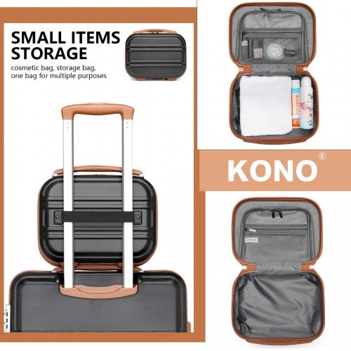 K1871-1L+EA2212 - Kono 6 Piece ABS Suitcase Set With 4 Wheel Design Including Vanity Case Weekend Bag And Toiletry Bag - Black And Brown