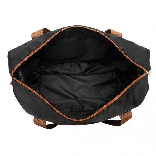 K1871-1L+EA2212 - Kono 6 Piece ABS Suitcase Set With 4 Wheel Design Including Vanity Case Weekend Bag And Toiletry Bag - Black And Brown