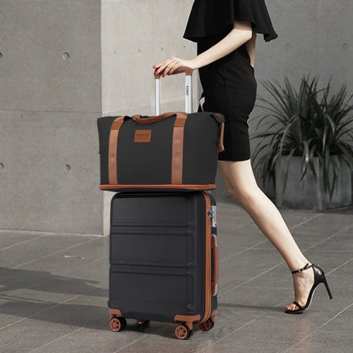 K1871-1L+EA2212 - Kono 6 Piece ABS Suitcase Set With 4 Wheel Design Including Vanity Case Weekend Bag And Toiletry Bag - Black And Brown