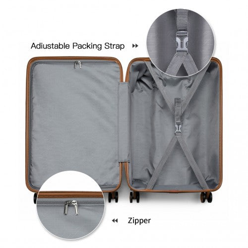 K1871-1L+EA2212 - Kono 6 Piece ABS Suitcase Set With 4 Wheel Design Including Vanity Case Weekend Bag And Toiletry Bag - Cream