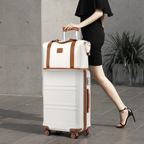 K1871-1L+EA2212 - Kono 6 Piece ABS Suitcase Set With 4 Wheel Design Including Vanity Case Weekend Bag And Toiletry Bag - Cream