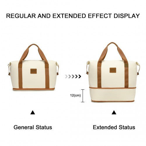 K1871-1L+EA2212 - Kono 6 Piece ABS Suitcase Set With 4 Wheel Design Including Vanity Case Weekend Bag And Toiletry Bag - Cream
